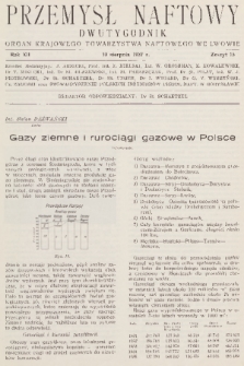Przemysł Naftowy : dwutygodnik : organ Krajowego Towarzystwa Naftowego we Lwowie. R.12, 1937, Zeszyt 15
