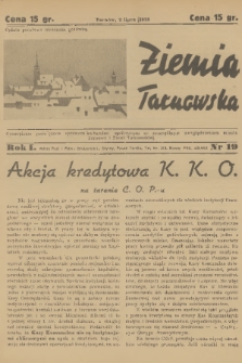 Ziemia Tarnowska : czasopismo poświęcone sprawom kulturalno-społecznym ze szczególnym uwzględnieniem miasta Tarnowa i Ziemi Tarnowskiej. R.1, 1938, nr 19