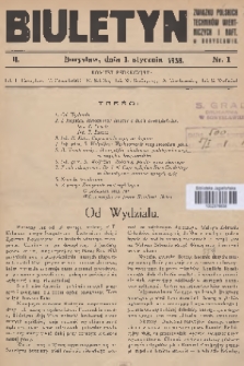 Biuletyn Związku Polskich Techników Wiertniczych i Naft. w Borysławiu. R.2, 1938, nr 1 + wkładka