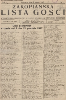 Zakopiańska Lista Gości : wydawnictwo perjodyczne, wychodzi w sezonach głównych codziennie. R.1, 1927, nr 1