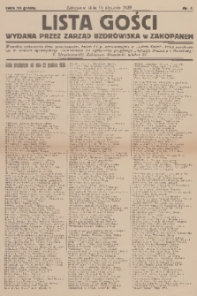 Lista Gości : wydana przez Zarząd Uzdrowiska w Zakopanem. 1929, nr 4