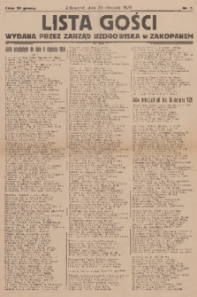 Lista Gości : wydana przez Zarząd Uzdrowiska w Zakopanem. 1929, nr 7