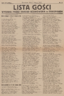 Lista Gości : wydana przez Zarząd Uzdrowiska w Zakopanem. 1929, nr 9