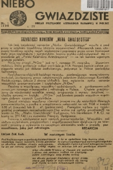Niebo Gwiaździste : Organ Przyjaciół Astrologii Naukowej w Polsce. R.4, 1938, nr 1