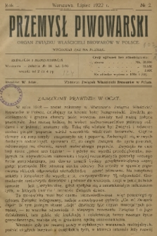 Przemysł Piwowarski : organ Związku Właścicieli Browarów w Polsce. R.1, 1922, № 2