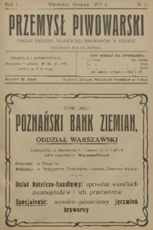 Przemysł Piwowarski : organ Związku Właścicieli Browarów w Polsce. R.1, 1922, № 3