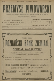 Przemysł Piwowarski : organ Związku Właścicieli Browarów w Polsce. R.1, 1922, № 4