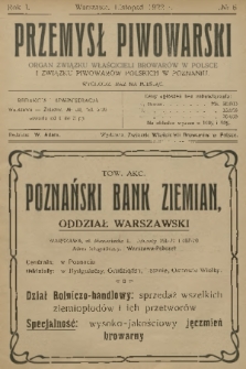Przemysł Piwowarski : organ Związku Właścicieli Browarów w Polsce i Związku Piwowarów Polskich w Poznaniu. R.1, 1922, № 6