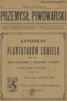 Przemysł Piwowarski : organ Centr. Związku Przemysłu Piwowarskiego i Słodowniczego w Rzeczypospolit. Polskiej. R.4, 1926, № 1