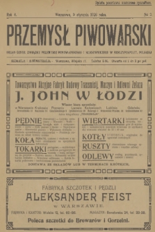 Przemysł Piwowarski : organ Centr. Związku Przemysłu Piwowarskiego i Słodowniczego w Rzeczypospolit. Polskiej. R.4, 1926, № 2