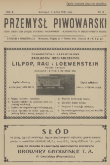 Przemysł Piwowarski : organ Centr. Związku Przemysłu Piwowarskiego i Słodowniczego w Rzeczypospolit. Polskiej. R.4, 1926, № 10