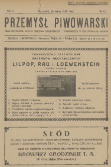 Przemysł Piwowarski : organ Centr. Związku Przemysłu Piwowarskiego i Słodowniczego w Rzeczypospolit. Polskiej. R.4, 1926, № 12