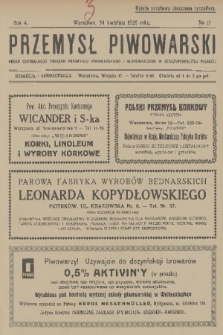 Przemysł Piwowarski : organ Centr. Związku Przemysłu Piwowarskiego i Słodowniczego w Rzeczypospolit. Polskiej. R.4, 1926, № 17