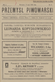Przemysł Piwowarski : organ Centr. Związku Przemysłu Piwowarskiego i Słodowniczego w Rzeczypospolit. Polskiej. R.4, 1926, № 21