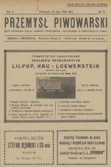 Przemysł Piwowarski : organ Centr. Związku Przemysłu Piwowarskiego i Słodowniczego w Rzeczypospolit. Polskiej. R.4, 1926, № 22