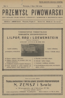 Przemysł Piwowarski : organ Centr. Związku Przemysłu Piwowarskiego i Słodowniczego w Rzeczypospolit. Polskiej. R.4, 1926, № 27