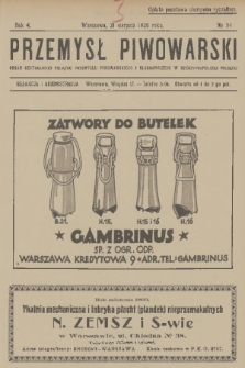Przemysł Piwowarski : organ Centr. Związku Przemysłu Piwowarskiego i Słodowniczego w Rzeczypospolit. Polskiej. R.4, 1926, № 34