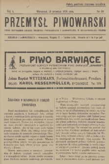 Przemysł Piwowarski : organ Centr. Związku Przemysłu Piwowarskiego i Słodowniczego w Rzeczypospolit. Polskiej. R.4, 1926, № 38