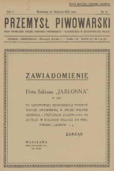 Przemysł Piwowarski : organ Centr. Związku Przemysłu Piwowarskiego i Słodowniczego w Rzeczypospolit. Polskiej. R.4, 1926, № 47