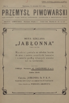 Przemysł Piwowarski : organ Centralnego Związku Przemysłu Piwowarskiego i Słodowniczego w Rzeczypospolitej Polskiej. R.5, 1927, № 3