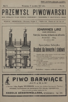 Przemysł Piwowarski : organ Centralnego Związku Przemysłu Piwowarskiego i Słodowniczego w Rzeczypospolitej Polskiej. R.5, 1927, № 38