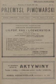 Przemysł Piwowarski : organ Centralnego Związku Przemysłu Piwowarskiego i Słodowniczego w Rzeczypospolitej Polskiej. R.5, 1927, № 48