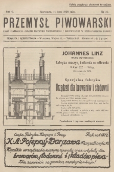 Przemysł Piwowarski : organ Centralnego Związku Przemysłu Piwowarskiego i Słodowniczego w Rzeczypospolitej Polskiej. R.6, 1928, № 29