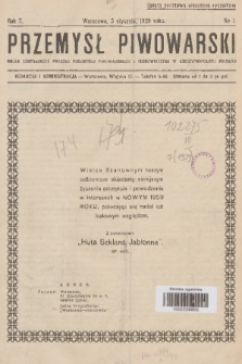 Przemysł Piwowarski : organ Centralnego Związku Przemysłu Piwowarskiego i Słodowniczego w Rzeczypospolitej Polskiej. R.7, 1929, № 1