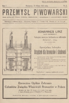 Przemysł Piwowarski : organ Centralnego Związku Przemysłu Piwowarskiego i Słodowniczego w Rzeczypospolitej Polskiej. R.7, 1929, № 8