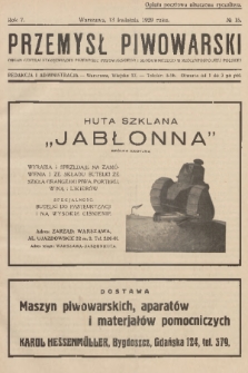 Przemysł Piwowarski : organ Centralnego Związku Przemysłu Piwowarskiego i Słodowniczego w Rzeczypospolitej Polskiej. R.7, 1929, № 15