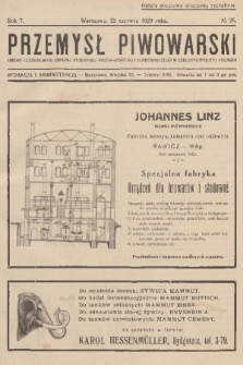 Przemysł Piwowarski : organ Centralnego Związku Przemysłu Piwowarskiego i Słodowniczego w Rzeczypospolitej Polskiej. R.7, 1929, № 25