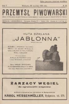 Przemysł Piwowarski : organ Centralnego Związku Przemysłu Piwowarskiego i Słodowniczego w Rzeczypospolitej Polskiej. R.7, 1929, № 39