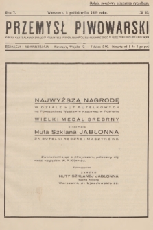 Przemysł Piwowarski : organ Centralnego Związku Przemysłu Piwowarskiego i Słodowniczego w Rzeczypospolitej Polskiej. R.7, 1929, № 40