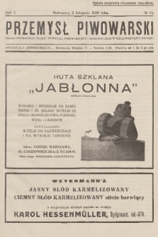 Przemysł Piwowarski : organ Centralnego Związku Przemysłu Piwowarskiego i Słodowniczego w Rzeczypospolitej Polskiej. R.7, 1929, № 44