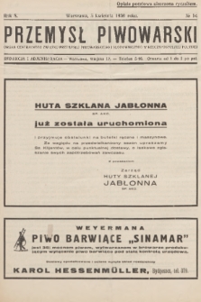 Przemysł Piwowarski : organ Centralnego Związku Przemysłu Piwowarskiego i Słodowniczego w Rzeczypospolitej Polskiej. R.8, 1930, № 14