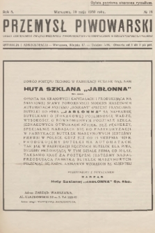 Przemysł Piwowarski : organ Centralnego Związku Przemysłu Piwowarskiego i Słodowniczego w Rzeczypospolitej Polskiej. R.8, 1930, № 19
