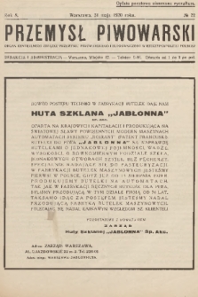 Przemysł Piwowarski : organ Centralnego Związku Przemysłu Piwowarskiego i Słodowniczego w Rzeczypospolitej Polskiej. R.8, 1930, № 22