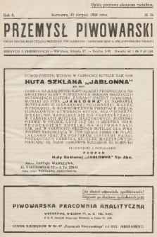 Przemysł Piwowarski : organ Centralnego Związku Przemysłu Piwowarskiego i Słodowniczego w Rzeczypospolitej Polskiej. R.8, 1930, № 35