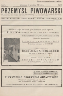 Przemysł Piwowarski : organ Centralnego Związku Przemysłu Piwowarskiego i Słodowniczego w Rzeczypospolitej Polskiej. R.8, 1930, № 37