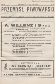 Przemysł Piwowarski : organ Centralnego Związku Przemysłu Piwowarskiego i Słodowniczego w Rzeczypospolitej Polskiej. R.8, 1930, № 39