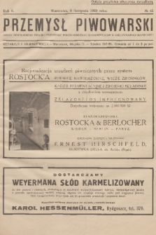 Przemysł Piwowarski : organ Centralnego Związku Przemysłu Piwowarskiego i Słodowniczego w Rzeczypospolitej Polskiej. R.8, 1930, № 45