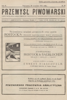 Przemysł Piwowarski : organ Centralnego Związku Przemysłu Piwowarskiego i Słodowniczego w Rzeczypospolitej Polskiej. R.9, 1931, № 39