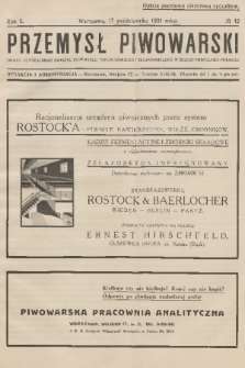 Przemysł Piwowarski : organ Centralnego Związku Przemysłu Piwowarskiego i Słodowniczego w Rzeczypospolitej Polskiej. R.9, 1931, № 42