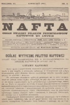 Nafta : organ Związku Polskich Przemysłowców Naftowych we Lwowie. R.6, 1927, nr 4