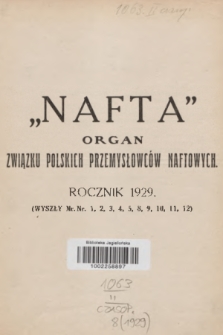 Nafta : organ Związku Polskich Przemysłowców Naftowych. R.8, 1929, Spis artykułów