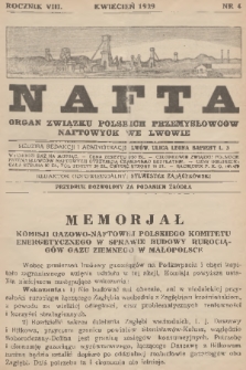 Nafta : organ Związku Polskich Przemysłowców Naftowych we Lwowie. R.8, 1929, nr 4