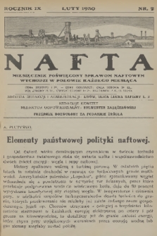 Nafta : miesięcznik poświęcony sprawom naftowym. R.9, 1930, nr 2