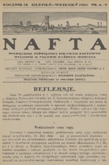 Nafta : miesięcznik poświęcony sprawom naftowym. R.9, 1930, nr 8-9