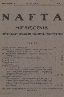Nafta : miesięcznik poświęcony sprawom przemysłu naftowego. R.10, 1931, nr 1