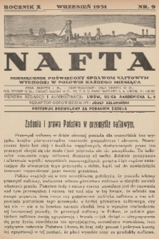 Nafta : miesięcznik poświęcony sprawom naftowym. R.10, 1931, nr 9